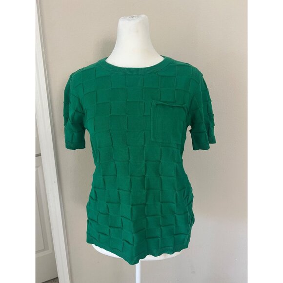 Womens green apple-pie woven pattern front pocket pullover blouse SMALL - Picture 1 of 4